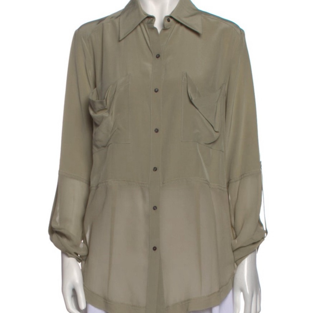 Nicole Miller Green Button Down Shirt 3/4 Sleeve Relaxed Fit